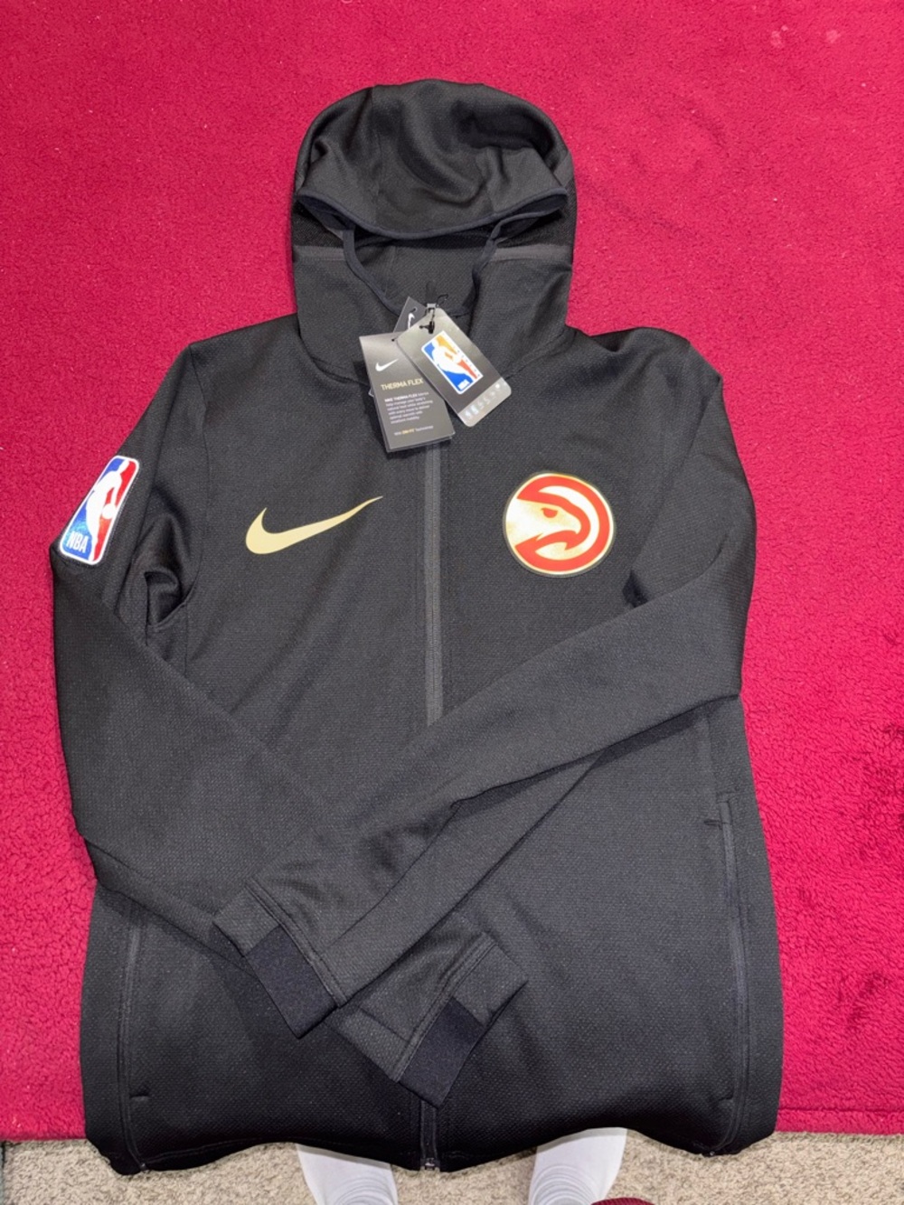 Nike Black Hoodie with Yellow Swoosh and Red Hawks Patch